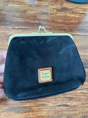 Dooney & Bourke Black Suede Kiss-Lock Coin Purse with Leather Logo Plaque
